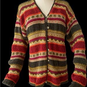 Boho Cottagecore Fall Tone Knit Cardigan Sweater Button Front Retro Vibes Size S